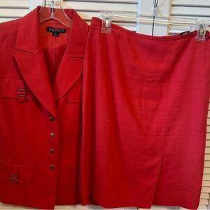 Tahari Red Sleeveless Skirt Suit